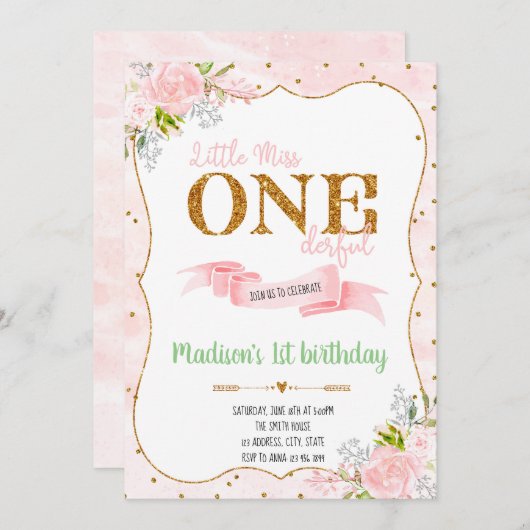 Little Miss ONE-derful verjaardagsuitnodiging Kaart (Voorkant / Achterkant)