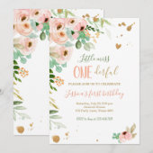 Little Miss Onederful 1e Verjaardag Nodig Floral u Kaart (Voorkant / Achterkant)