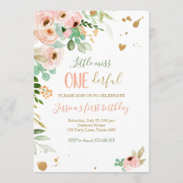 Little Miss Onederful 1e Verjaardag Nodig Floral u Kaart
