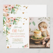 Little Miss Onederful 1e Verjaardag Nodig Floral u Kaart (Voorkant / Achterkant)