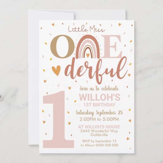 Little Miss Onederful 1e Verjaardag uitnodiging Bo (Voorkant)