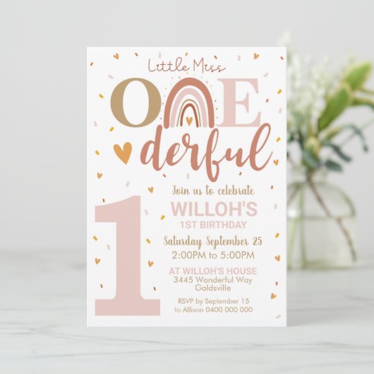 Little Miss Onederful 1e Verjaardag uitnodiging Bo (Staand voorkant)