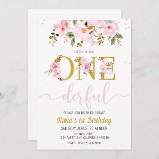 Little Miss Onederful 1e verjaardag uitnodiging me (Voorkant / Achterkant)