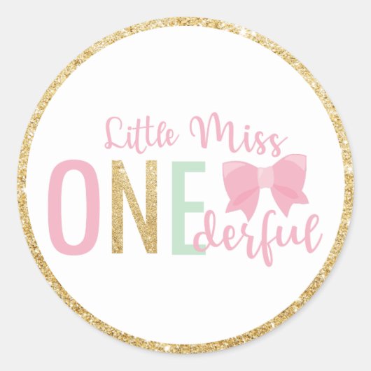 Little Miss ONEderful 1e verjaardagsfavoriet goud  Ronde Sticker (Voorkant)