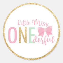 Little Miss ONEderful 1e verjaardagsfavoriet Goud Ronde Sticker