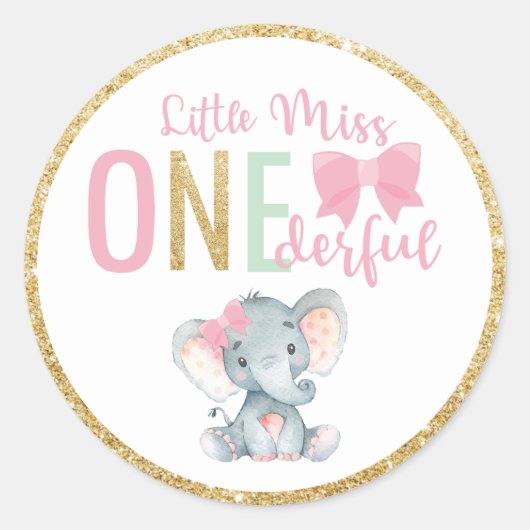 Little Miss ONEderful 1e verjaardagsfavoriet Olifa Ronde Sticker (Voorkant)