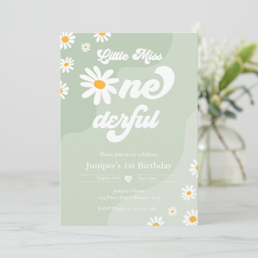 Little Miss ONEderful 1st Birthday Boho Daisy Kaart (Staand voorkant)