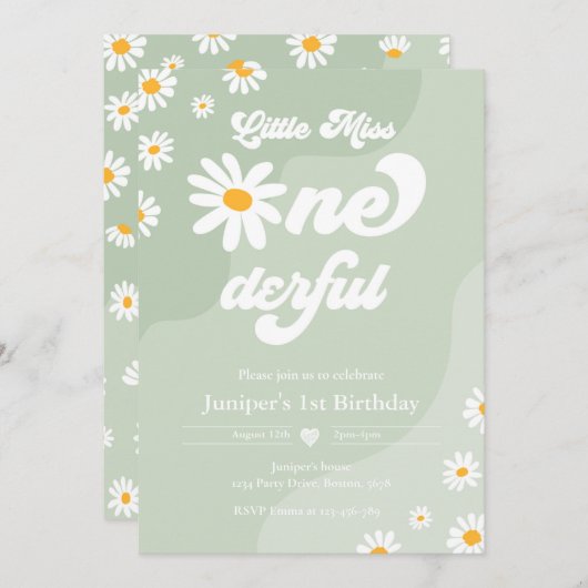 Little Miss ONEderful 1st Birthday Boho Daisy Kaart (Voorkant / Achterkant)