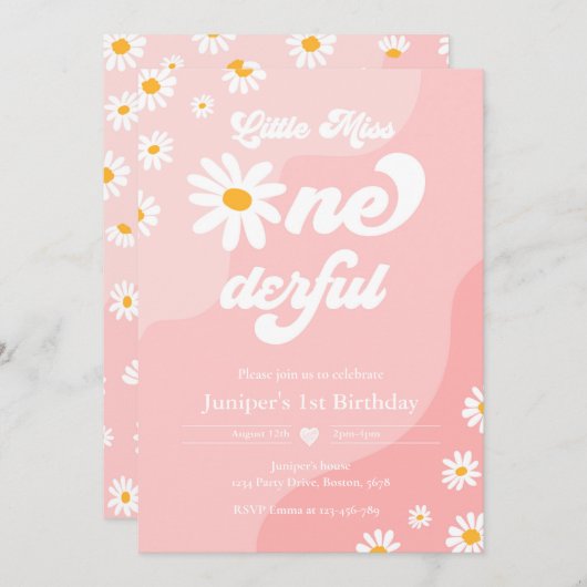 Little Miss ONEderful 1st Birthday Boho Daisy Kaart (Voorkant / Achterkant)