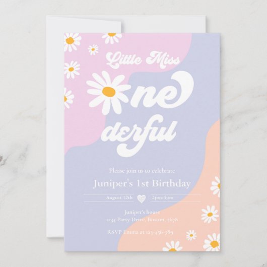 Little Miss ONEderful 1st Birthday Boho Daisy Kaart (Voorkant)