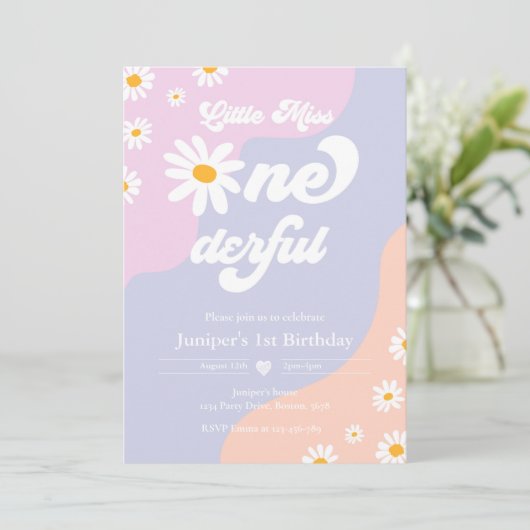 Little Miss ONEderful 1st Birthday Boho Daisy Kaart (Staand voorkant)