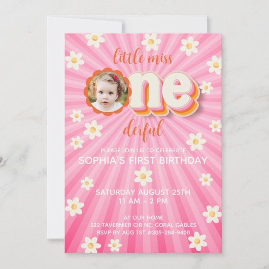 Little Miss ONEderful 1st Birthday Photo Invitatio Kaart (Voorkant)