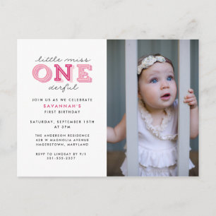 Little Miss Onederful 1st Birthday Photo Party Briefkaart