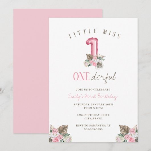 Little Miss ONEderful 1st First Birthday Kaart (Voorkant / Achterkant)