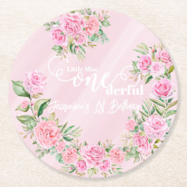 Little Miss ONEderful 1st First Birthday Ronde Kartonnen Onderzetter