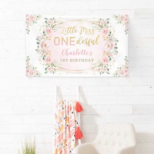 Little Miss ONEderful Birthday Blush Gold Floral Spandoek (Insitu)