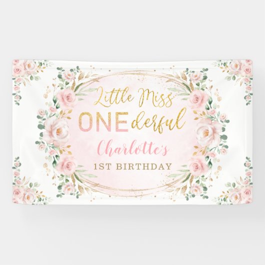 Little Miss ONEderful Birthday Blush Gold Floral Spandoek (Horizontaal)