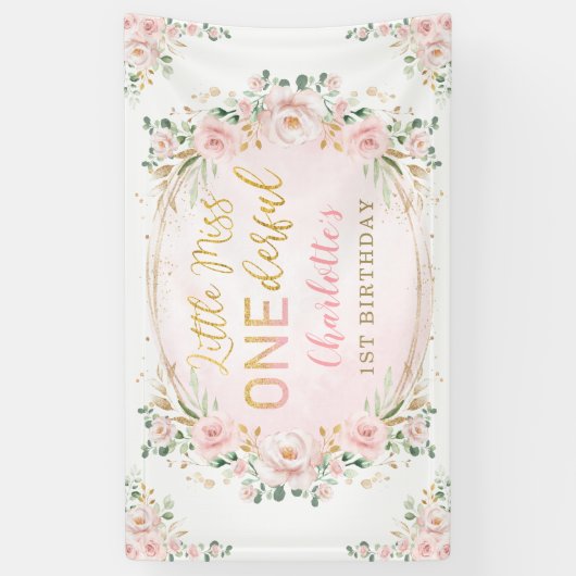 Little Miss ONEderful Birthday Blush Gold Floral Spandoek (Verticaal)