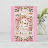 "Little Miss ONEderful Birthday Soirée" 🎀✨ Kaart (Staand voorkant)