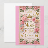 "Little Miss ONEderful Birthday Soirée" 🎀✨ Kaart (Voorkant / Achterkant)