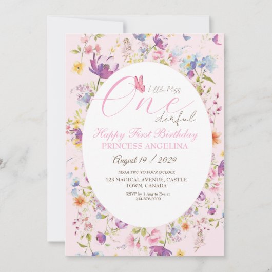 Little Miss Onederful Bloemen 1e Verjaardagsfeest Kaart (Voorkant)