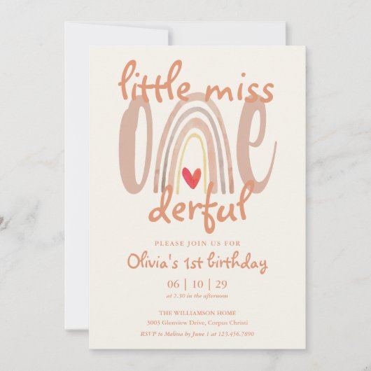 Little Miss Onederful Boho Rainbow 1st Birthday Kaart (Voorkant)