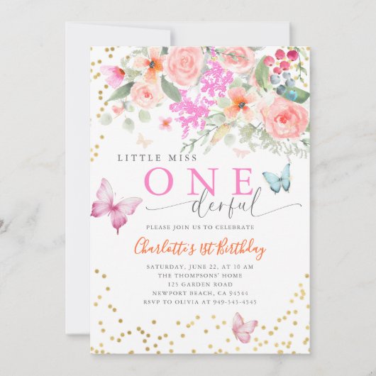 Little Miss Onederful Butterfly Girl 1e verjaardag Kaart (Voorkant)