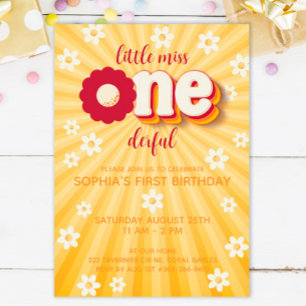 Little Miss ONEderful Daisy 1st Birthday Party Inv Kaart