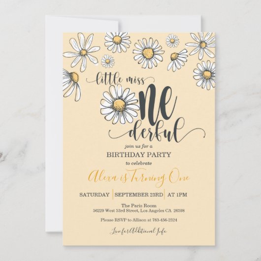 Little Miss ONEderful Daisy Birthday Invitation - Kaart (Voorkant)