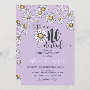 Little Miss ONEderful Daisy Birthday Invitation Pu Kaart