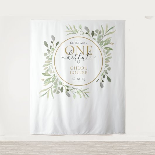 Little Miss ONEderful Eerste Verjaardag Fotohokje Wandkleed (Voorkant)