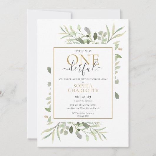 Little Miss ONEderful Elegante Foto Eerste Verjaar Kaart (Voorkant)