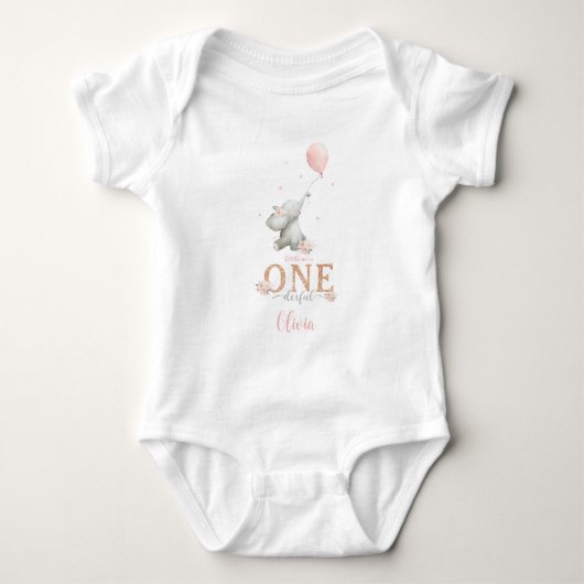 Little Miss Onederful Elephant 1st Birthday Romper (Voorkant)