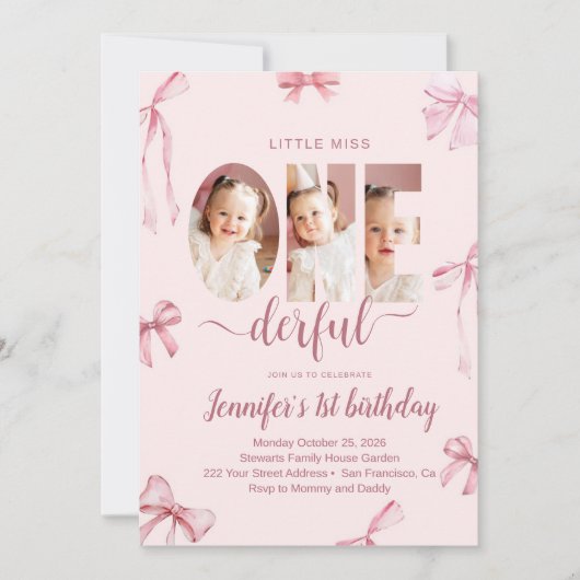 Little Miss Onederful First Birthday Invitation Kaart (Voorkant)