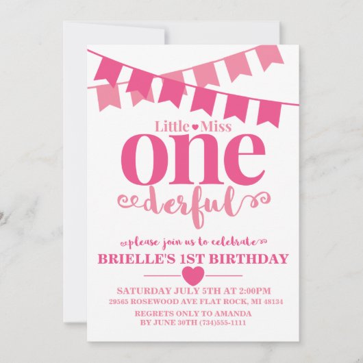 Little Miss Onederful First Birthday Uitnodiging (Voorkant)