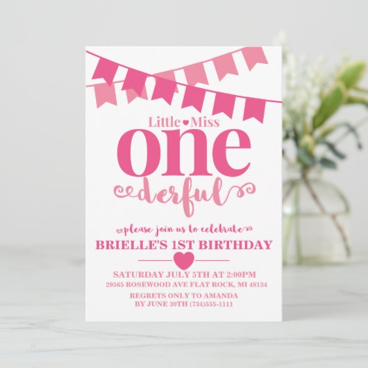 Little Miss Onederful First Birthday Uitnodiging (Staand voorkant)