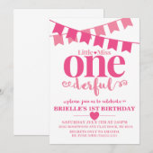 Little Miss Onederful First Birthday Uitnodiging (Voorkant / Achterkant)