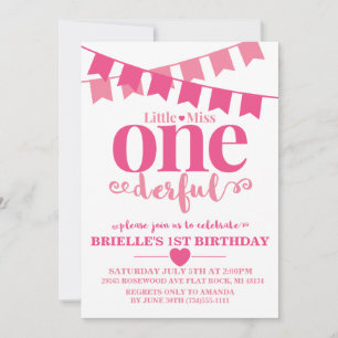 Little Miss Onederful First Birthday Uitnodiging