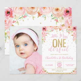 Little Miss Onederful Floral 1 ste verjaardag Foto Kaart