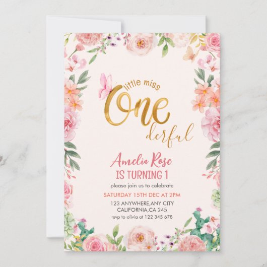 Little miss onederful Floral meisje 1e verjaardag Kaart (Voorkant)