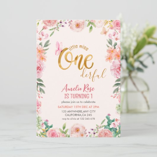 Little miss onederful Floral meisje 1e verjaardag Kaart (Staand voorkant)