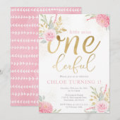 Little Miss ONEderful Floral Verjaardag uitnodigin Kaart (Voorkant / Achterkant)