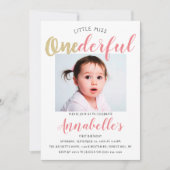 Little Miss Onederful Foto 1st Birthday Kaart (Voorkant)