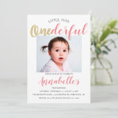 Little Miss Onederful Foto 1st Birthday Kaart (Staand voorkant)