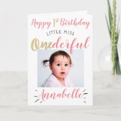 Little Miss Onederful foto 1st Birthday Kaart (Voorkant)
