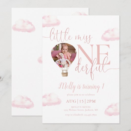 Little Miss Onederful Fotoballon 1e verjaardag Kaart (Voorkant / Achterkant)