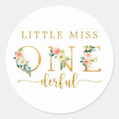 Little Miss Onederful Girl 1e verjaardagsfeestje Ronde Sticker (Voorkant)