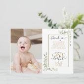 Little Miss ONEderful Girl 1st Birthday Cute Photo Bedankkaart (Staand voorkant)