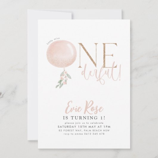 Little Miss ONEderful Girl 1st Birthday Uitnodigin Kaart (Voorkant)