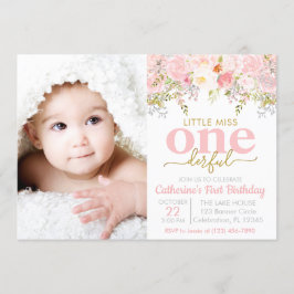 Little Miss ONEderful Girl 1st Birthday Uitnodigin Kaart